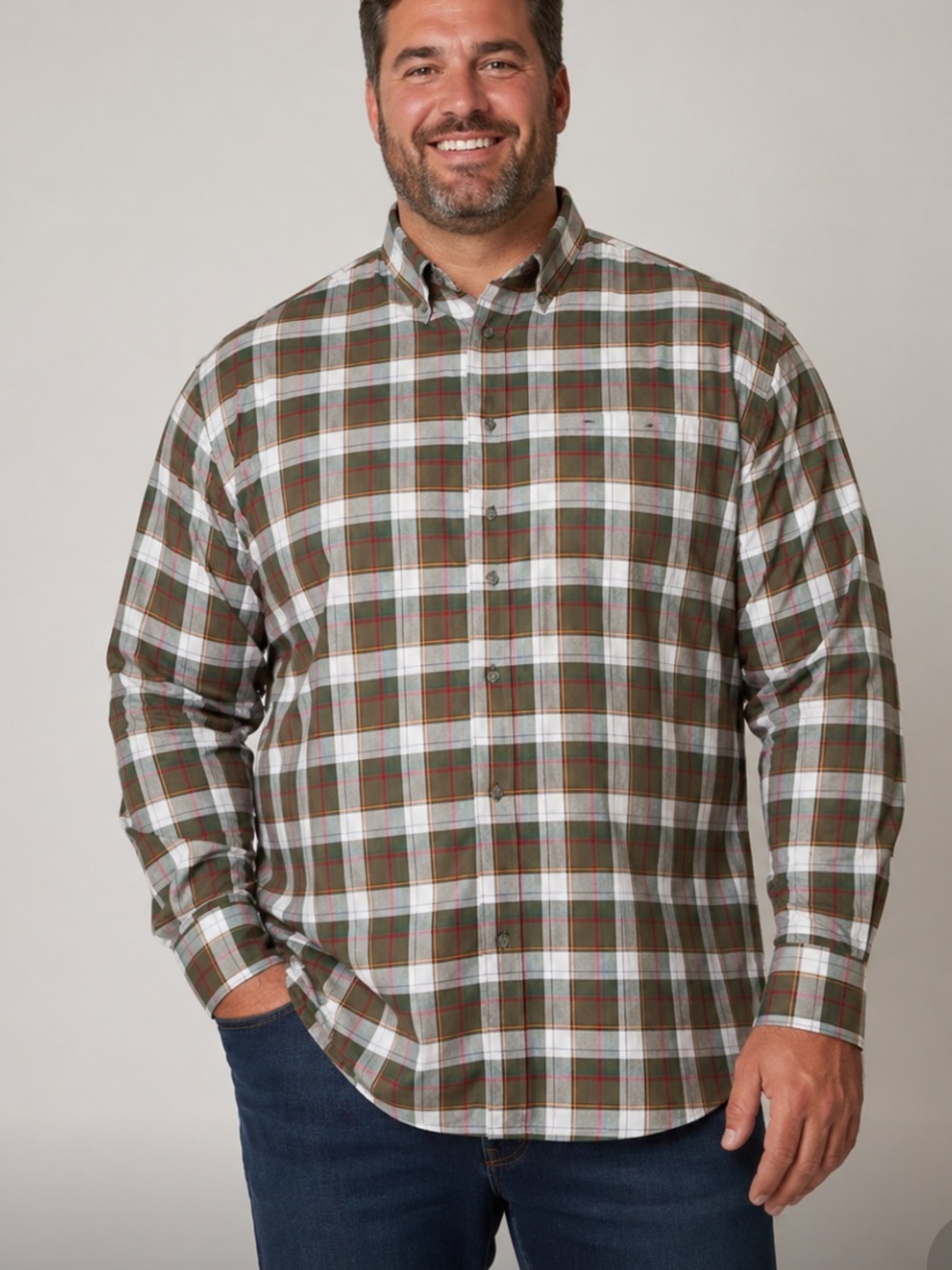 Cabelas Men’s Plaid Button Down Shirt Green Red Size 2XL Tall